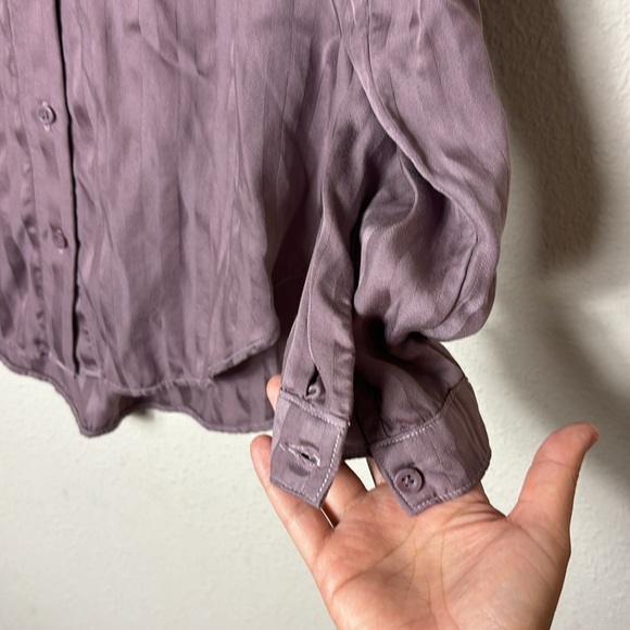 Cloth & Stone Anthropologie Mauve Grace Sateen Stripe Button Down Top Sz Medium - Picture 7 of 11